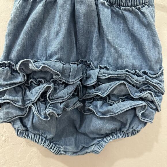 RuffleButts Chambray Denim Bow Ruffle Bubble Romper - Picture 5 of 8
